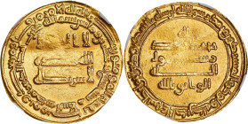 ISLAMIC KINGDOMS. Abbasid Caliphate. Dinar, AH 227 (841/42). Baghdad (Madinat al-Salam) Mint. Al-Wathiq. NGC Unc Details--Bent.

A-227 (S). Weight: ...