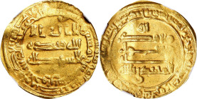 ISLAMIC KINGDOMS. Abbasid Caliphate. Dinar, AH 255 (868/69). al-Ahwaz Mint. Al-Muhtadi. NGC AU-55.

A-237 (RRR). Weight: 4.51 gms. An EXTREMELY RARE...