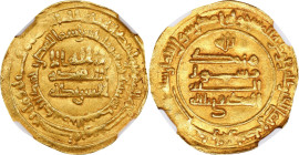 ISLAMIC KINGDOMS. Abbasid Caliphate. Dinar, AH 29X (904-908). al- Muhammadiya. Al-Muktafi. NGC MS-61.

A-243.1 (S). Weight: 4.14 gms. A RARE Dinar f...