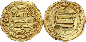 ISLAMIC KINGDOMS. Abbasid Caliphate. Dinar, AH 324 (935/36). Suq al-Ahwaz Mint. Al-Radi. NGC Unc Details--Cleaned.

A-254.1. Weight: 5.04 gms. An at...