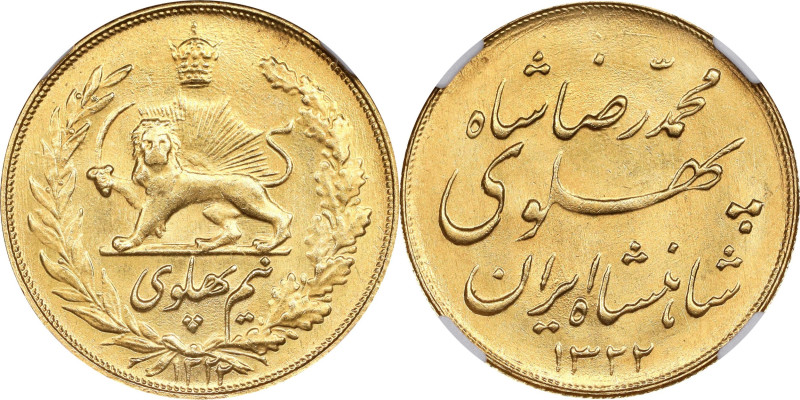 IRAN. 1/2 Pahlavi, SH 1322 (1943). Tehran Mint. Mohammad Reza Pahlavi. NGC MS-64...