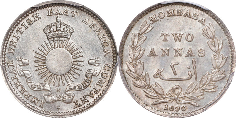 MOMBASA. Imperial British East Africa Company. 2 Annas, 1890-H. Birmingham (Heat...