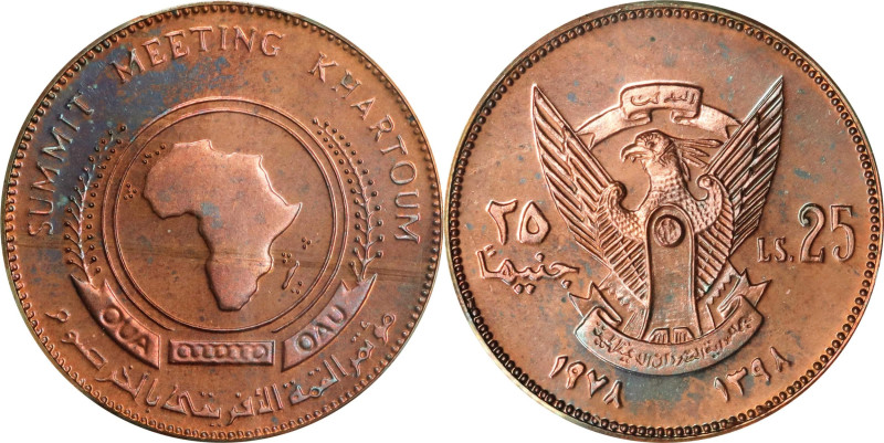 SUDAN. Copper 25 Pounds Essai (Pattern), AH 1398/1978. PCGS SPECIMEN-66 Red Brow...