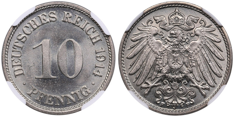 Germany, Empire (Stuttgart) 10 Pfennig 1914 F – Wilhelm II (1888-1918) - NGC MS ...