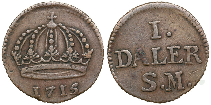 Sweden (Stockholm) Daler Silvermynt 1715 – Karl XII (1697-1718)
3.14g. VF/VF. Ni...