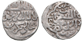 Juchid, Golden Horde (Sarai al-Jadida) AR Dirham AH 745 (1344-45) – Jani Beg Khan (AH 742-758 / 1341-1357 AD)
1.46g. 17mm. VF/VF.Khan's name with nisb...