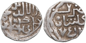 Juchid, Golden Horde (Gulistan) AR Dirham AH 752 (1351-52) – Jani Beg Khan (AH 742-758 / 1341-1357 AD)
1.51g. 16mm. VF/VF.Khan's name with nisba Jalal...