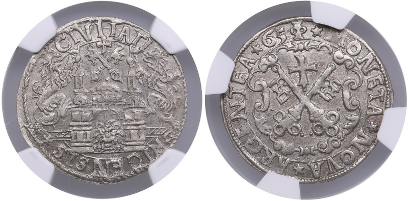 Riga Free City (Poland) 1/2 Mark 1565 - NGC MS 62
Only 3 coins certified finer b...