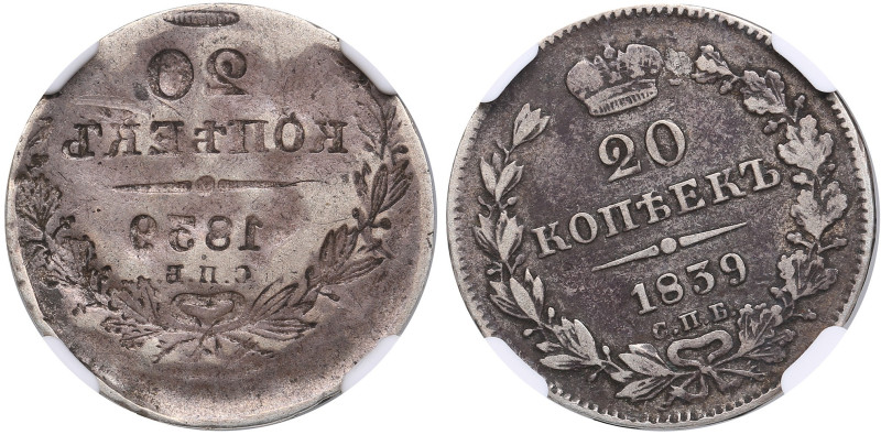 Russia 20 Kopecks 1839 СПБ-НГ - Nicholas I (1825-1855) - Obverse brockage - NGC ...