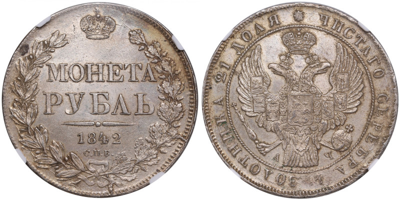 Russia Rouble 1842 СПБ-АЧ - Nicholas I (1825-1855) - NGC MS 62
Beautiful mint st...