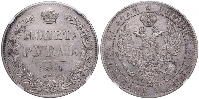 Russia Rouble 1844 СПБ-КБ - Nicholas I (1825-1855) - NGC AU 58
An attractive spe...