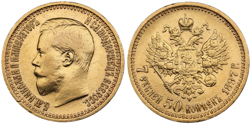 Russia 7 Roubles 50 Kopecks 1897 AГ - Nicholas II (1894-1917)
6.43g. Au 0.900. V...