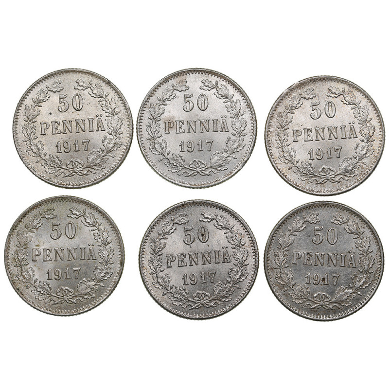 Group of coins: Finland (Russia) 50 Penniä 1917 S (6) - Nicholas II (1894-1917) ...