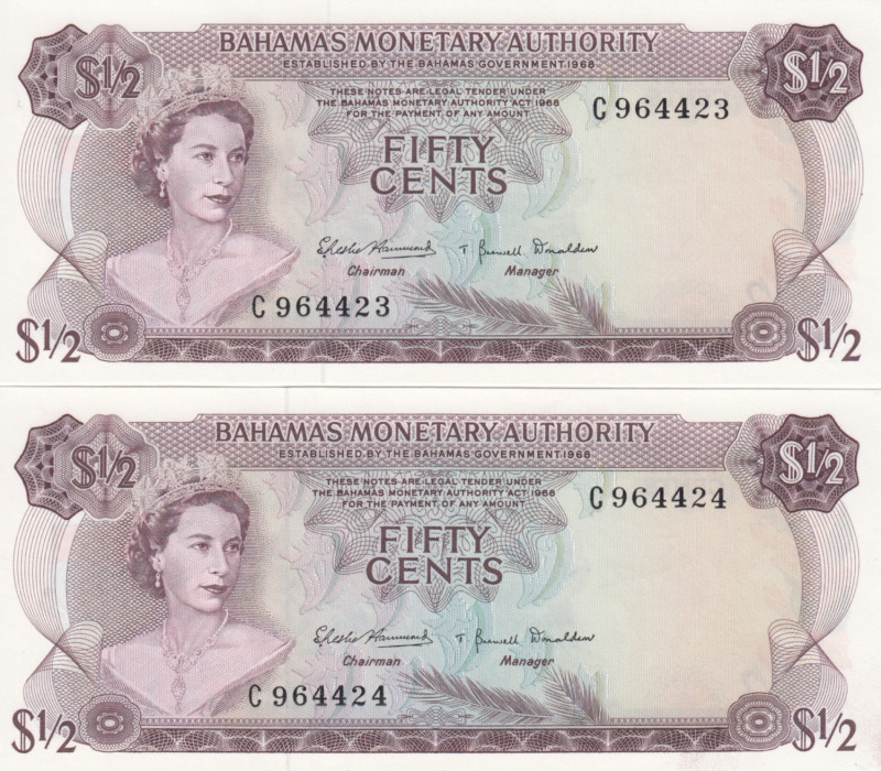 Bahamas 50 Cents 1968 Sequential # (2)
UNC. Pick 26.