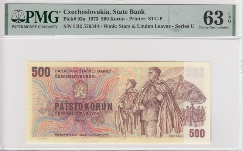 Czechoslovakia 500 Korun 1973 - PMG 63 EPQ Choice Uncirculated
State Bank. Pick ...