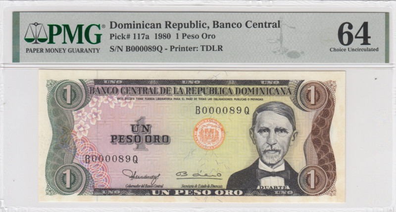 Dominican Republic 1 Peso Oro 1980 - PMG 64 Choice Uncirculated
Pick 117a. Low S...