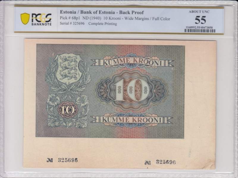 Estonia 10 Krooni (1940) - Back Proof - PCGS 55 ABOUT UNC
Only exemplar certifie...