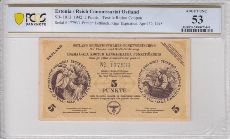 Estonia (Germany Occupation WWII) 5 Points (Punkte) 1942 - Textile Ration Coupon...