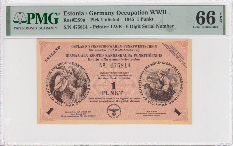 Estonia (Germany Occupation WWII) 1 Punkt 1945 - PMG 66 EPQ Gem Uncirculated
Ros...