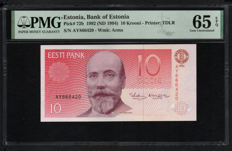 Estonia 10 Krooni 1992-94 - PMG 65 EPQ Gem Unciculated
Estonia, Bank of Estonia,...