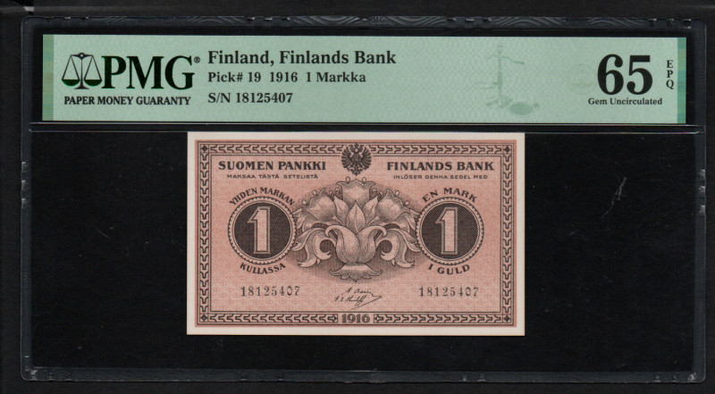 Finland 1 Markkaa 1916 - PMG 65 EPQ Gem Uncirculated
Finland, Finlands Bank, Pic...