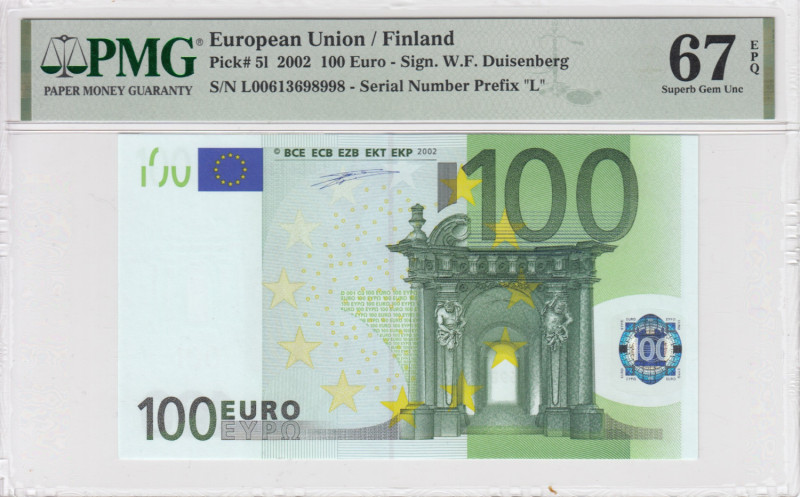 Finland 100 Euro 2002 - Finland - PMG 67 EPQ Superb Gem Unc
Only 7 banknotes cer...