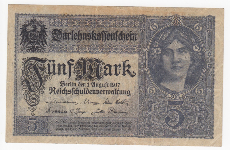 Germany Empire 5 Mark 1917 - Reichsschuldenverwaltung - Wilhelm II (1888-1918)
G...