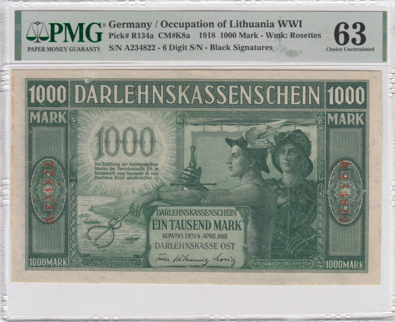 Germany 1000 Mark 1918 - PMG 63 Choice Uncirculated
Pick R134a.