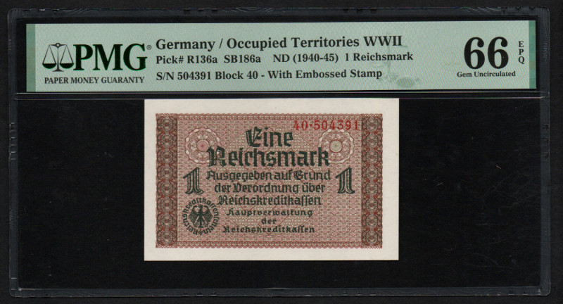 Germany (Occupied Territories WWII) 1 Reichsmark (1940-45) - PMG 66 EPQ Gem Unci...