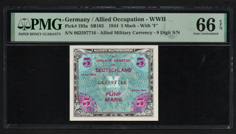 Germany 5 Mark 1944 - PMG 66 EPQ Gem Uncirculated
Germany/ Allied Occupation- WW...