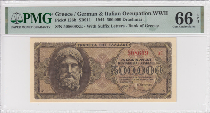 Greece (German & Italian Occupation WWII) 500 000 Drachmai 1944 - PMG 66 EPQ Gem...