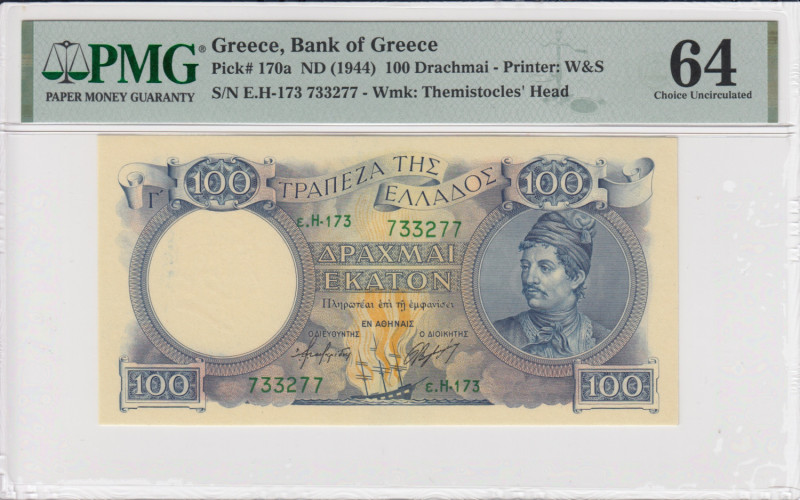 Greece 100 Drachmai ND (1944) - PMG 64 Choice Uncirculated
Bank of Greece. Pick ...