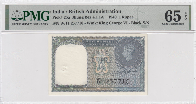 India 1 Rupee 1940 - PMG 65 EPQ Gem Uncirculated
Pick 25a.