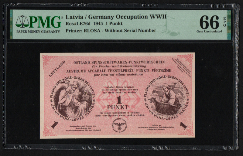 Latvia (Germany Occupation WWII) 1 Punkt 1945 - PMG 66 EPQ Gem Uncirculated
Pick...