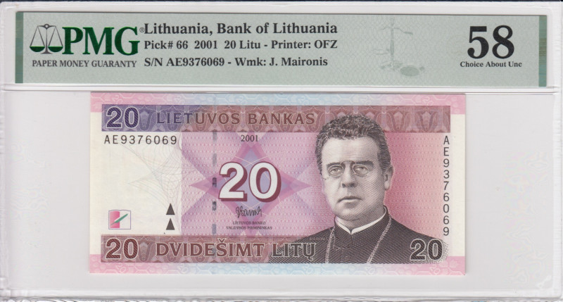 Lithuania 20 Litu 2001 - PMG 58 Choice About Unc
Bank of Lithuania. Pick 66. Pri...