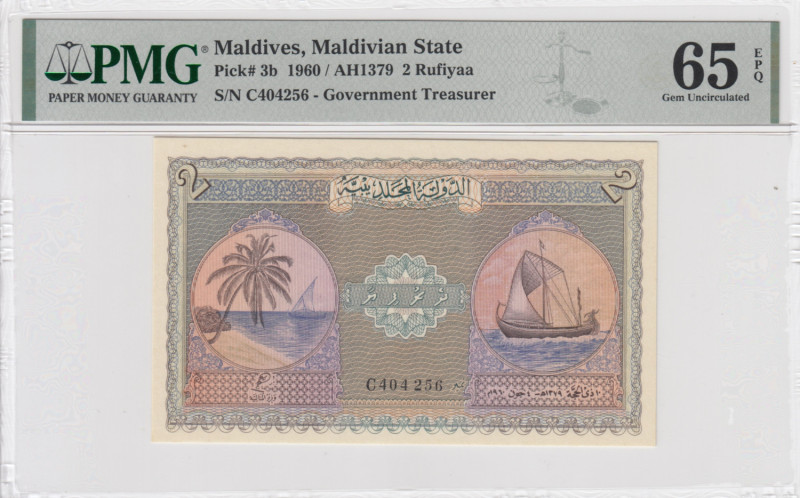 Maldives 2 Rufijaa 1960 - PMG 65 EPQ Gem Uncirculated
Pick 3b.