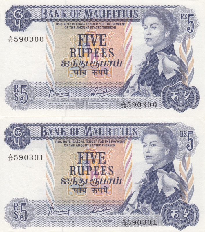 Mauritius 5 Rupees 1967 Sequential # (2)
UNC. Pick 30c.