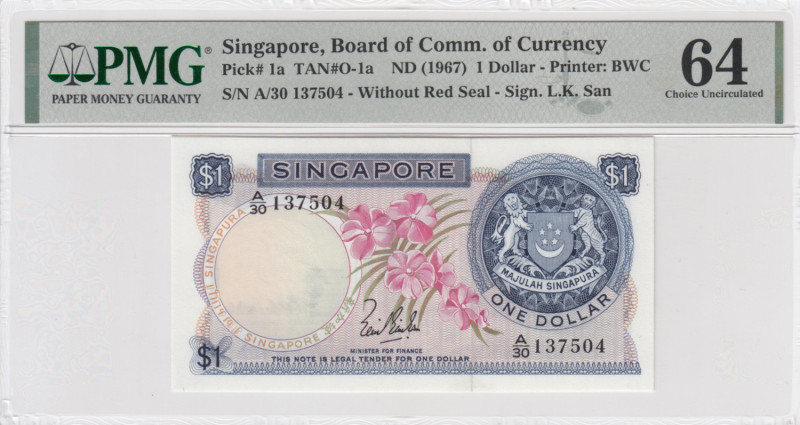 Singapore 1 Dollar 1967 - PMG 64 Choice Uncirculated
Pick 1a.