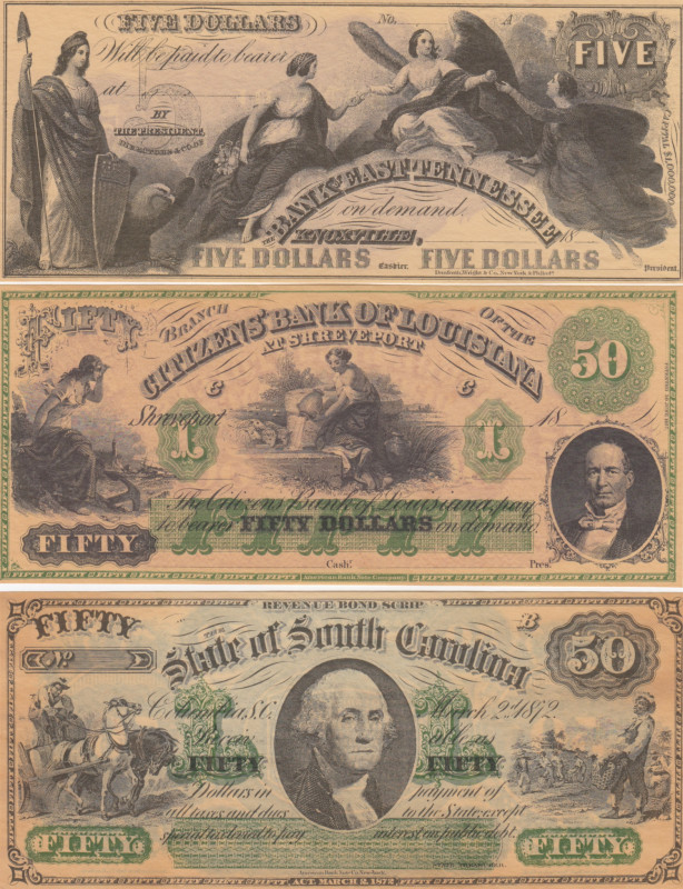 Group of USA 5 & 50 Dollars (3)
UNC.