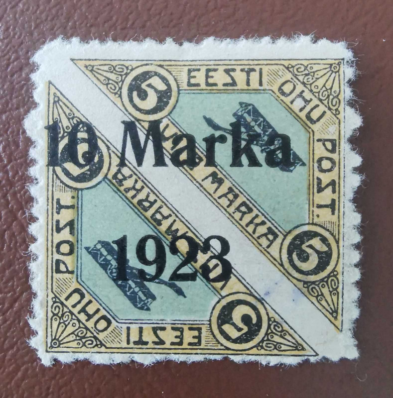 Estonia Airmail stamp with 10 Marka 1923 overprint on 5 Marka - Päevaleht perf.
...