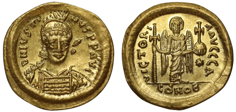 Justin I (518 – 527), gold Solidus, Constantinople, officina A, D N IVSTINVS P P...