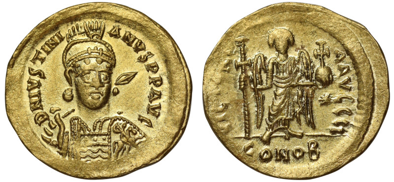 Justinian (527 –565), gold Solidus, Constantinople, officina I, D N IVSTINIANVS ...