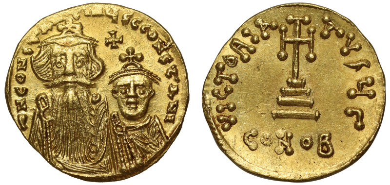 Constans II and Constantine IV (654 – 668), gold Solidus, Constantinople, offici...