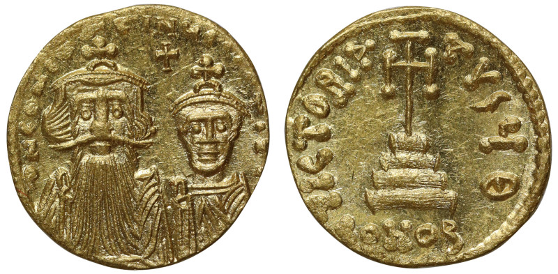 Constans II and Constantine IV (654 – 668), gold Solidus, Constantinople, offici...