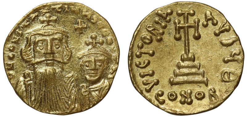 Constans II and Constantine IV (654 – 668), gold Solidus, Constantinople, offici...