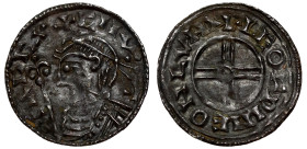 Canute (1016-35), silver short cross Penny (1029-35), London mint, moneyer Leofwine, diademed bust left with sceptre, legend surrounding commencing at...
