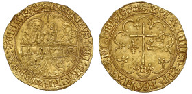Henry VI, King of France (1422-53), gold Salut d'Or, Rouen Mint, initial mark leopard, pellet in annulet under last letter of legend on both sides, ou...
