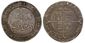 Edward VI (1547-53), fine silver Crown, 1552, armoured King with sword on horseback right, horse with decoration, date 1552 below, linear and beaded c...
