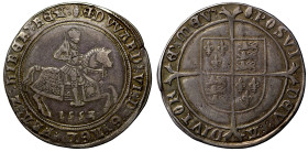 Edward VI (1547-53), Silver Crown, Fine Silver issue, 1553, the 3 in date struck over 2, armoured King on horseback right, date below, linear and bead...