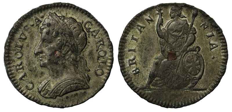 Charles II (1660-85), Tin Farthing, 1684, copper plug at centre, laureate and cu...